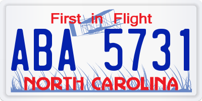 NC license plate ABA5731