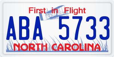 NC license plate ABA5733