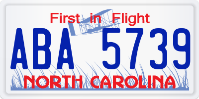 NC license plate ABA5739