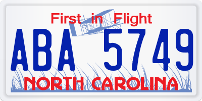 NC license plate ABA5749