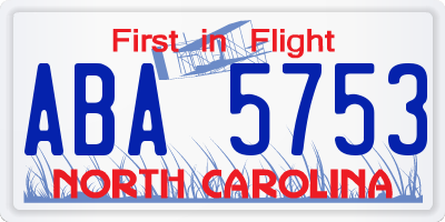NC license plate ABA5753