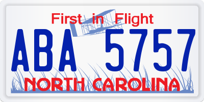 NC license plate ABA5757