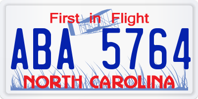 NC license plate ABA5764