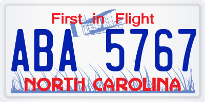 NC license plate ABA5767