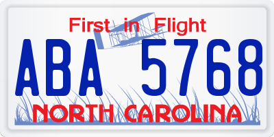 NC license plate ABA5768