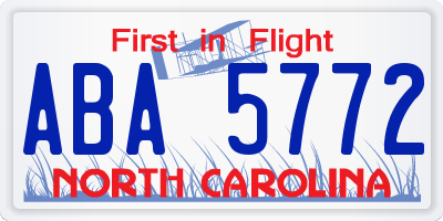 NC license plate ABA5772