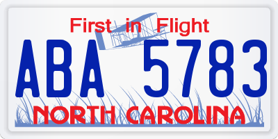 NC license plate ABA5783