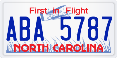 NC license plate ABA5787