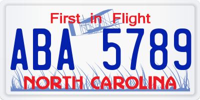 NC license plate ABA5789