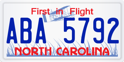 NC license plate ABA5792