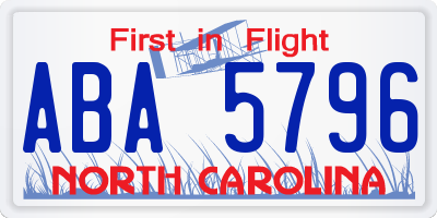 NC license plate ABA5796