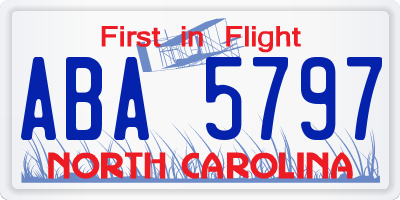 NC license plate ABA5797