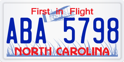 NC license plate ABA5798