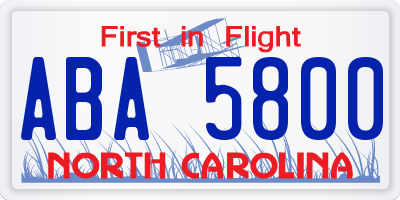 NC license plate ABA5800