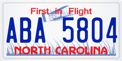 NC license plate ABA5804