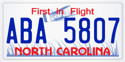 NC license plate ABA5807