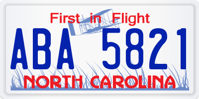 NC license plate ABA5821