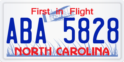 NC license plate ABA5828