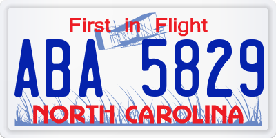 NC license plate ABA5829