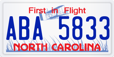 NC license plate ABA5833