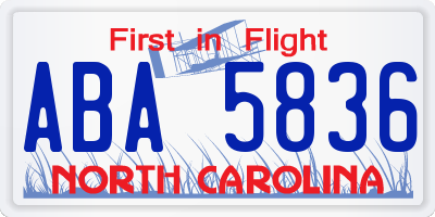 NC license plate ABA5836