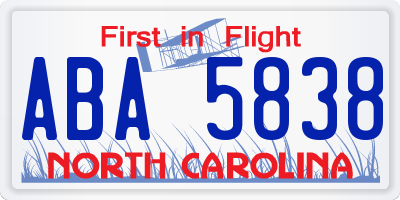 NC license plate ABA5838