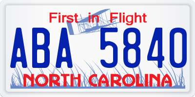 NC license plate ABA5840