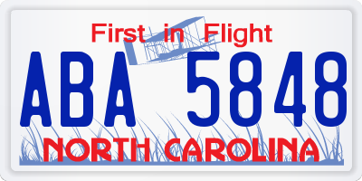 NC license plate ABA5848