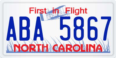 NC license plate ABA5867