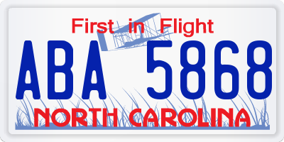 NC license plate ABA5868