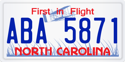 NC license plate ABA5871