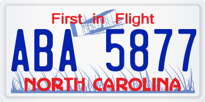 NC license plate ABA5877