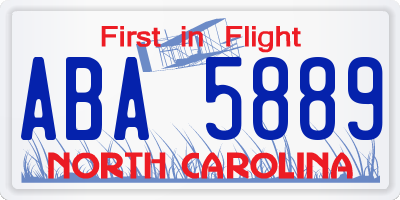 NC license plate ABA5889