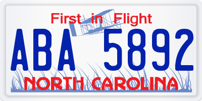 NC license plate ABA5892