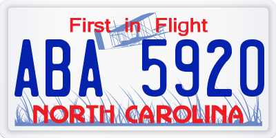 NC license plate ABA5920