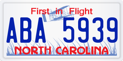 NC license plate ABA5939