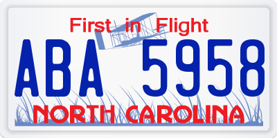 NC license plate ABA5958