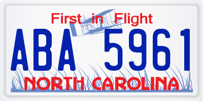 NC license plate ABA5961