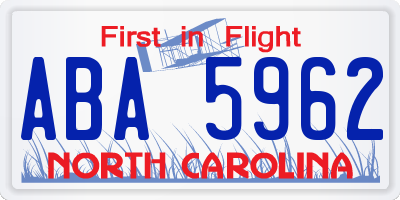 NC license plate ABA5962