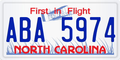 NC license plate ABA5974