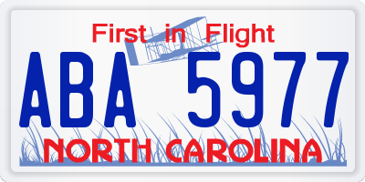 NC license plate ABA5977