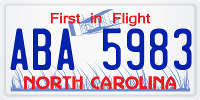 NC license plate ABA5983