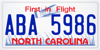 NC license plate ABA5986