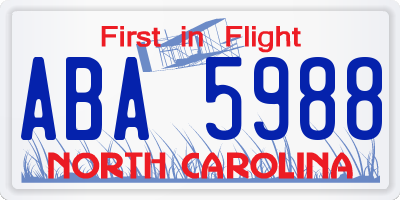 NC license plate ABA5988