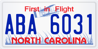 NC license plate ABA6031