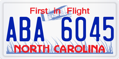NC license plate ABA6045