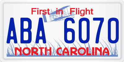 NC license plate ABA6070