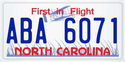 NC license plate ABA6071