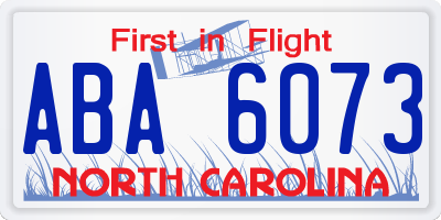 NC license plate ABA6073