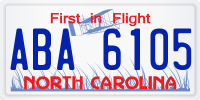 NC license plate ABA6105